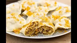 Polish Vegan Pierogi With Sauerkraut and Forest Mushroom Filling. Vegan Dinner Idea.
