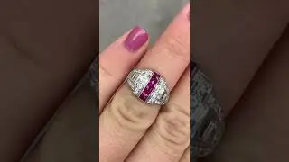 Antique Art Deco Platinum Diamond and French Cut Ruby Ring