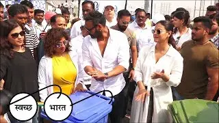 Ajay Devgan and kajol ने  लगाया रोड पर झाड़ू  For Support PM Narendra modi and swachh bharat abhiyan