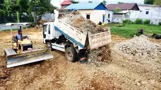 New update!! Dozer D21p KOMATSU Cardump 5tons TRUCKS Pushing landing of complete water.