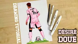 How to draw a soccer players Paris Saint-Germain / Desire Doue / UEFA Champions league