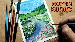 #151 Gouache Landscape Painting | Summer Flower Field and Peaceful Path