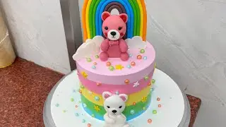 Teddy and rainbow 🌈 cake making | eggless cake 🍰 #viral 