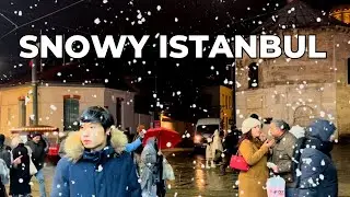 Snowy Istanbul Night | peaceful winter walking video 