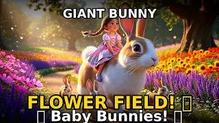 Girl Rides GIANT BUNNY Through Flower Field! 🐰 Adorable Baby Rabbits Hop Along!