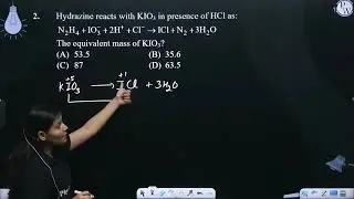 Hydrazine reacts with KIO3 in presence of HCl as: N2H4+IO3-+2H++Cl-&rarr;ICl+N2+3H2O The equiva....