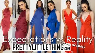 TRYING PRETTY LITTLE THING PROM DRESSES... Oh jheez...