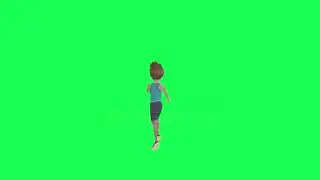 3d boy in sports clothes treadmill running, back angle isolated chroma key green background