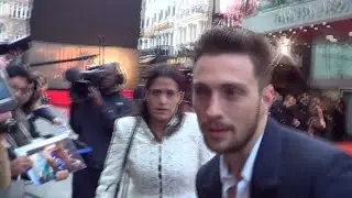 AARON TAYLOR-JOHNSON signs SHIELD for CHARITY (& Quicksilver V Flash) @ Godzilla premiere 11/5/14