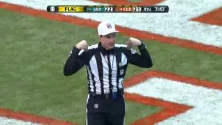 Cleveland Browns quarterback Brandon Weeden kicks ball out of the end zone