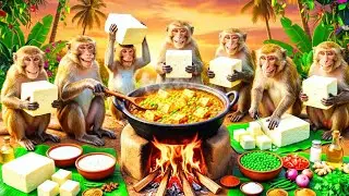बंदरों ने मिलकर देसी अंदाज में मटर पनीर बनाया  | Monkeys together made Matar Paneer
