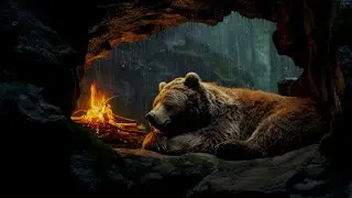The Bear Sleep Soundly in the Cave at Rainy Day | Cure Stress, Anxiety, PTSD