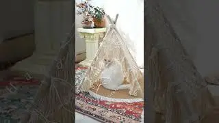 Create a safe space for your cat to relax and play with our original design macrame cat tent