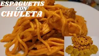 Espaguetis estilo Dominicano con Chuleta, |Receta Muy fácil