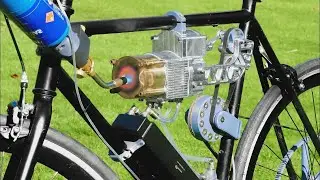 Andando de moto movida a motor Stirling