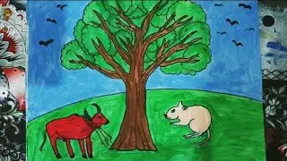 How to draw tree simple scanery water colour Ped ka drawing easy step by step biutiful pinting video
