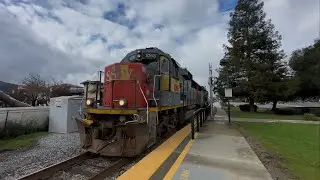 Light UP Salinas Hauler Engine Move passes Morgan Hill Caltrain Station w/ a friendly crew 