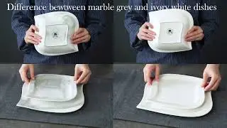 MALACASA Elvira Marble Grey/Ivory White Dinnerware, leaf-shaped square, Porcelain, Plates Bowls Set