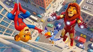 Superheroes in Action Spider Lion and Iron Man Swing Into the City! 🦁🕷️| Lion King Ana Animation