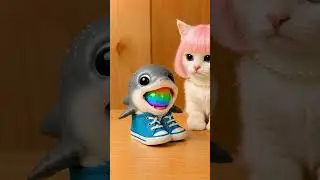 😸 Cat and Baby Shark ASMR FOOD challenge😸eating sounds🎧 |  #shorts #asmr #cat #tralalerito