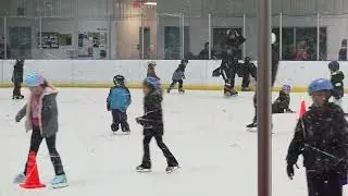 Bryer learning to skate at the hockey rink