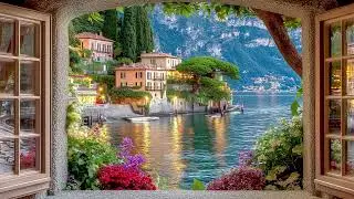 Italian Lake Window View screensaver 4K | Dreamy Coastal Village Reflections for Luxury TV Art