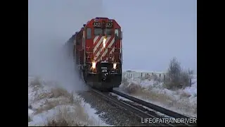 00060 CP Rail Grain Train with SD40-2's Making Blizzard Conditions on the Brooks Sub - Indus, AB