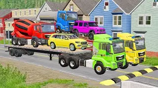 Flatbed Truck Mcqueen | Transportation with Truck - Pothole vs Car #09 - BeamNG.Drive