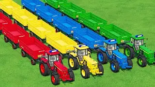 Road TRAIN With Colors! LIME Transport with COLORFUL John DEERE TRACTOR! Farming Simulator