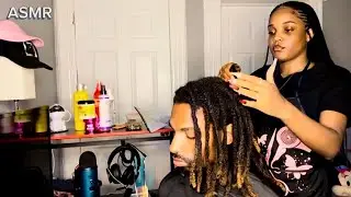 ASMR Afro-Locs Retwist & Hairstyle (NO Talking) | Braiding, Spray Sounds, Rubber Bands