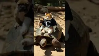 Funny Cat Behavior, Little Bulldog and Old Turtle #shorts #cuteanimals #funnyanimals