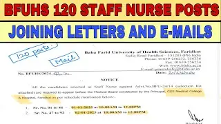 BFUHS STAFF NURSE 120 POSTS JOINING LETTER DATE OUT | BFUHS STAFF NURSE EXAM RESULT