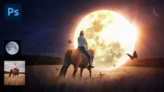 woman riding horse and fallen moon - Photoshop Fantasy Manipulation Tutorial