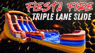 TRIPLE Lane Inflatable Water Slide! | BounceWave's Fiesta Fire Triple Lane Hybrid