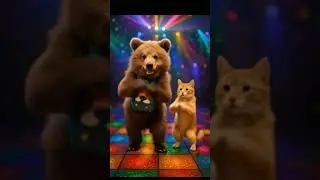 Dancing Bear with School Bag 🐻💃 Cat Joins the Party! | Cutest Duo Ever #cat #cute #catshorts #shorts