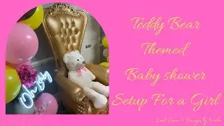 Teddy Bear Baby Shower Setup For A Girl | Circle Arch Balloon Garland with Florals