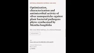 Optimization, characterization and antimicrobial activity of silver nanoparticles aga... | RTCL.TV