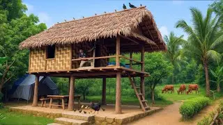 Building a House from Stone, Wood & Bamboo, Self-Sustaining Life in the Forest, Living Off The Grid