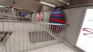 Walking through Peel Metro Station where the circle is a theme in the design