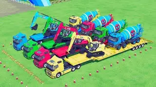 Garage with Colors - ALL MIXER TRUCK WITH DOUBLE FLATBED TRAILER TRUCK, SCANIA, LIZARD, VOLVO, MACK