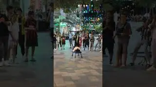 Street performers amaze crowd with acrobatic act in Kusadasi, Turkey