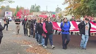 American veterans day parade flag out albany oregon 