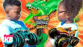 Team Sharks vs Team Dinos 🦈🦖 EPIC HOT WHEELS Dragon Showdown! | Kamdenboy & Kyraboo