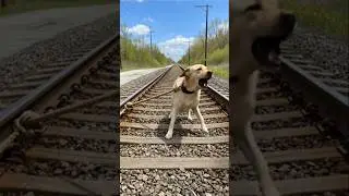 A Tense Adventure on the Train Tracks   #help #rescue #train #dogs #aigenerated