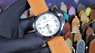 Panerai PAM00775 with Basketball Leather Strap 24mm Handmade featuring sewn buckle on Luminor Base