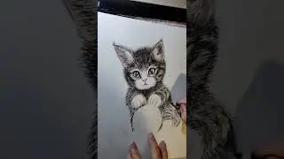 Kitten with a ball of yarn. Graphics.#graphics #art #painting #animals #coloredpencils #cat #cats