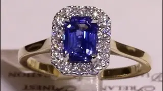 #73473 | S1.12ct/D0.25ct | Emerald Cut Sapphire with Diamond Halo Ring | Set in 18ct Yellow Gold