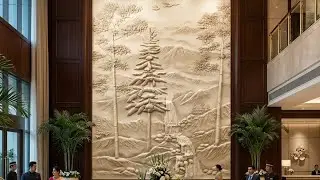 Very Beautiful Natural landscape 3D wall Mural by white cement on Living Room concreate wall#Punjab
