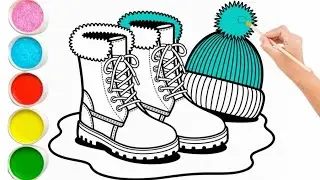 How to Draw Winter Cap and Boots | Easy Coloring for Kids | Step By Step Winter Cap & Boots Drawing