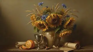 Art Gallery TV 4K Sunflowers, Wheat & Cornflowers Still Life with Orange & Goblet Classical Harvest